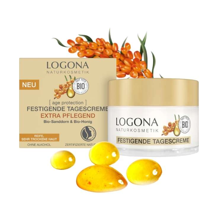 Linea Age Protection de Logona Crema de dia reafirmante ultra nutritiva con espino amarillo Bio y miel Bio